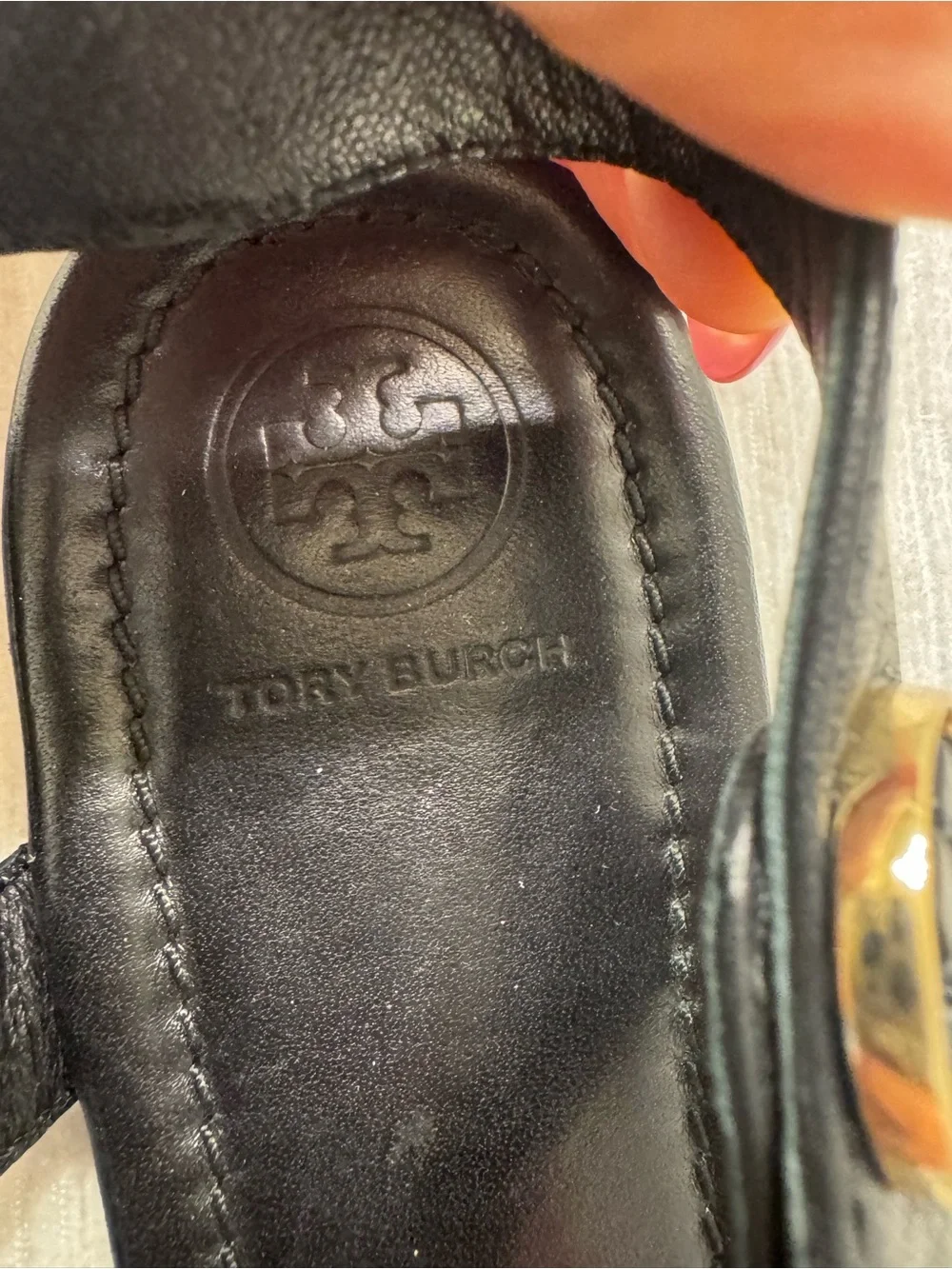Tory Burch Black Leather Thong Sandals Size 8 Classic Logo